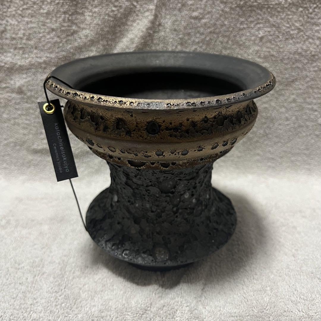 カタチ製作所 Mederu pot ボビンtall M レザーブラック｜植木鉢