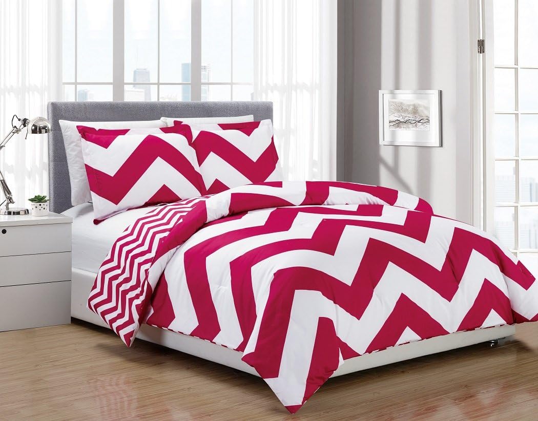 Chezmoi Collection 2-Piece Zig Zag Comforter Bedding Set (Twin, Pink)