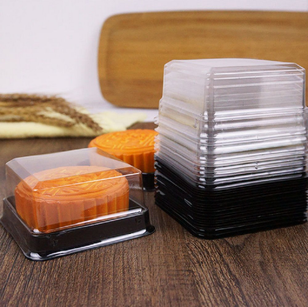 50 Confezioni Da 5,1 Cm Contenitori Trasparenti Per Mini Torte, Muffin E Biscotti - Base + Cupola In Plastica PS Alimentare, Ideali Per Compleanni E Matrimoni (Fondo Oro)
