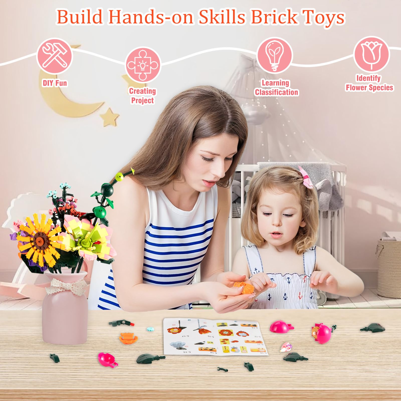 Fiori e Piante Set di Costruzioni, 845 PCS Fiori Eterni Collezione Botanica, 9 Stili di Flower Artificiali, Regali Kit San Valentino/Compleanno/Festa Della Mamma per Adulti, Ragazze 6+ Anni