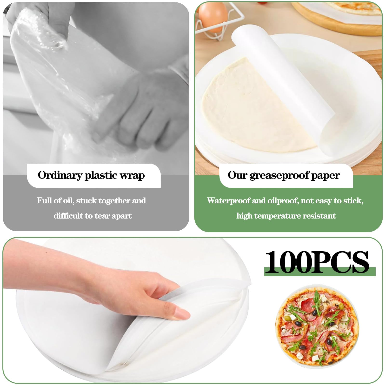 Generisch Manuelle Teigpresse aus Edelstahl und Gusseisen für Pizza, Kuchen und Gebäck, 18 cm, mit 100 Blatt Backpapier