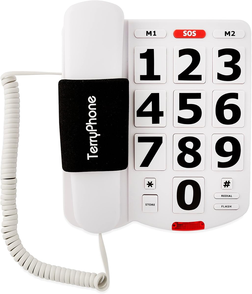 Teléfono con botones grandes para personas mayores - Teléfono fijo con cable - Botones grandes y marcación con un solo toque para personas con discapacidad visual - Timbre amplificado de 80 dB para personas con discapacidad auditiva, agarre ergonómico antideslizante