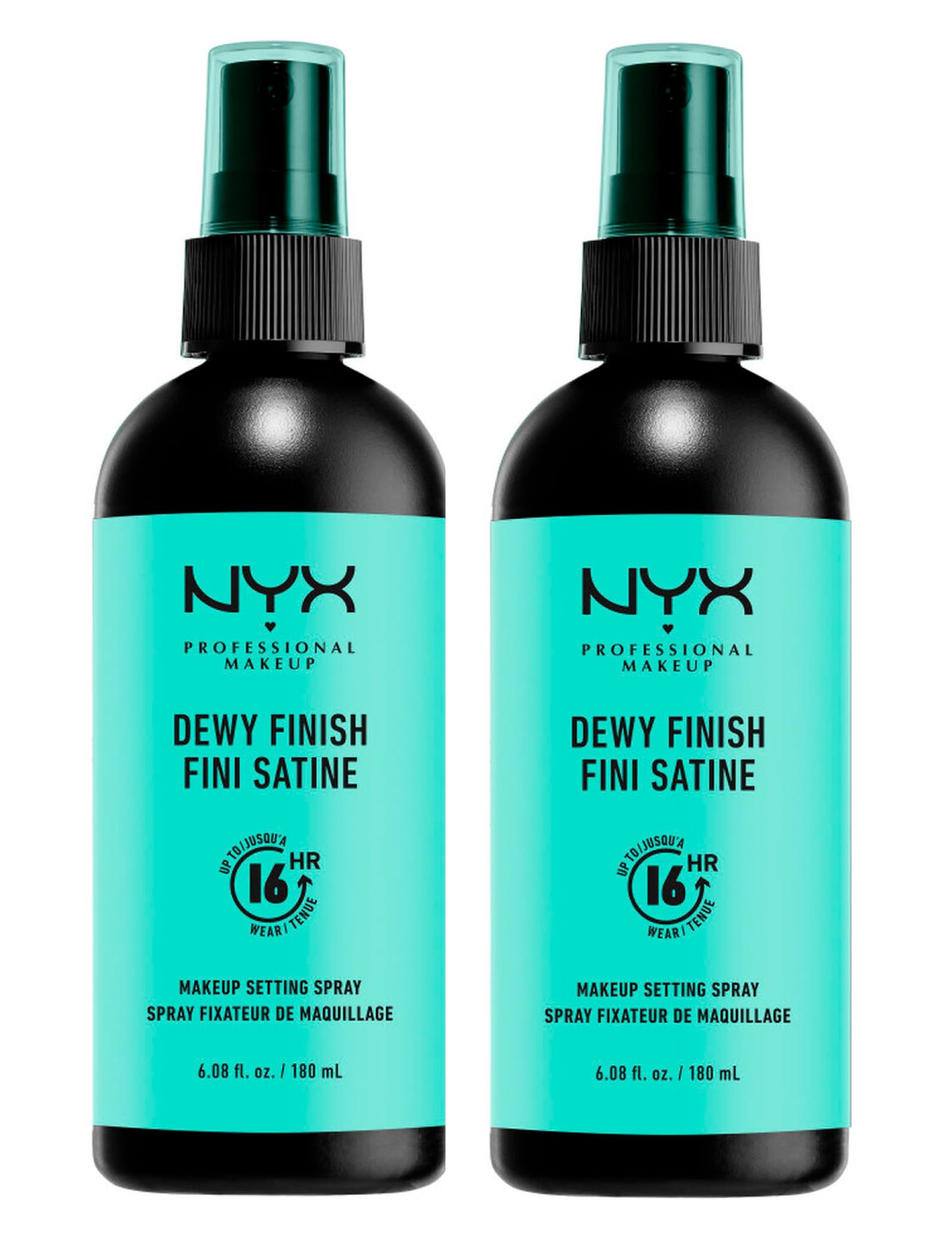 NYX Professional Makeup Spray Fissante Makeup Dewy Finish Maxi Formato Lunga Tenuta 16h Effetto Luminoso Anti-Sbavature Formula Leggera No Transfer Vegana - 2 Flaconi da 180ml