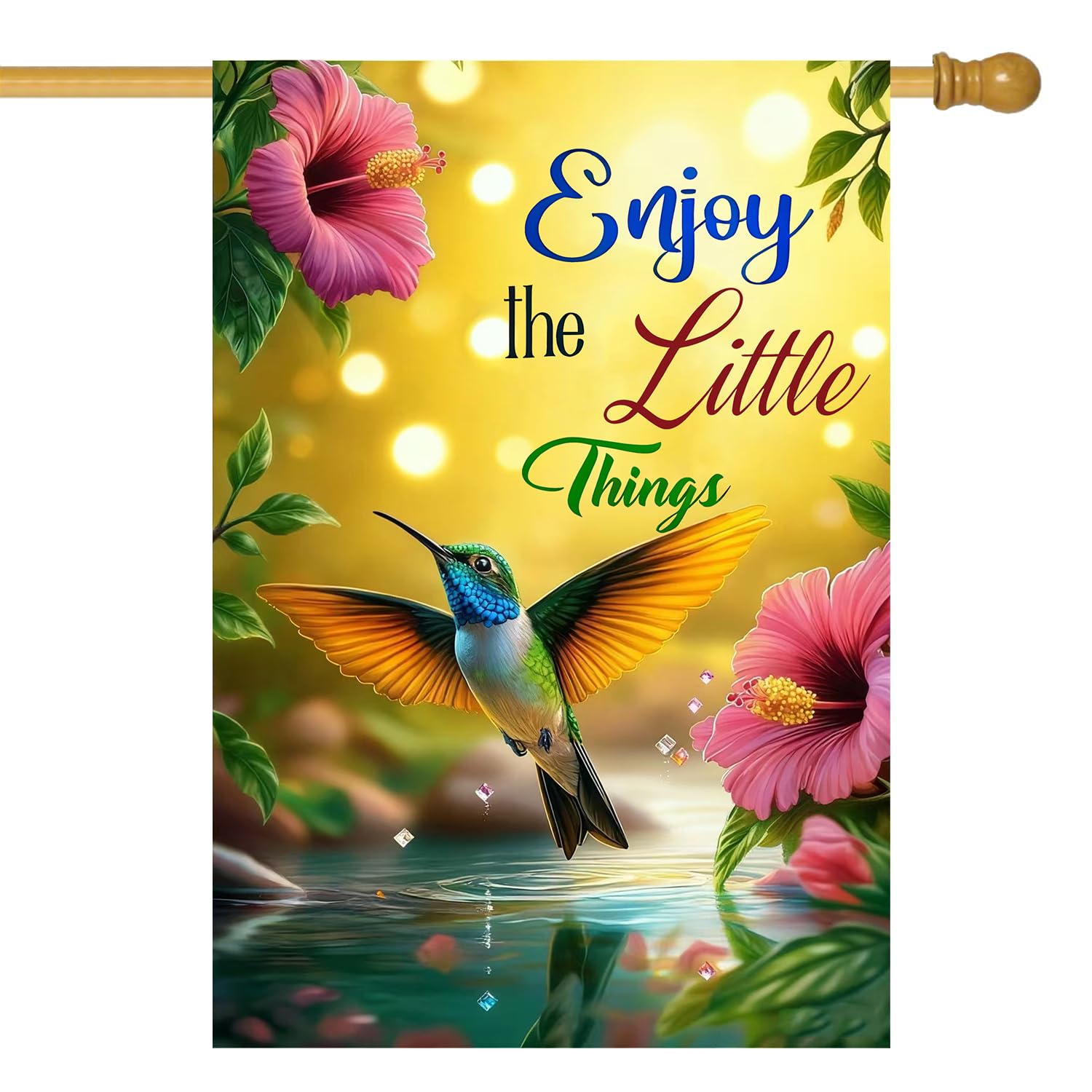 Large Spring Summer Hummingbird Garden Flag 28 x 40 Double Sided, Large Burlap Flowers House Flags for Outside, Seasonal Farmhouse Outdoor Yard Décor