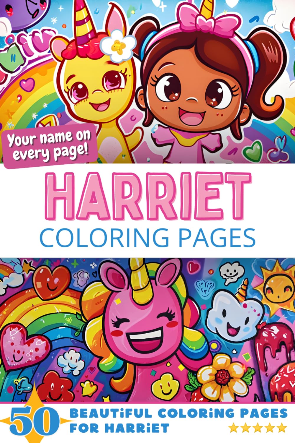 Harriet Coloring Pages: Wow-Effect! Your name on every page - Harriet coloring book - 6x9" - 50x Harriet coloring page - Fantastic Gift
