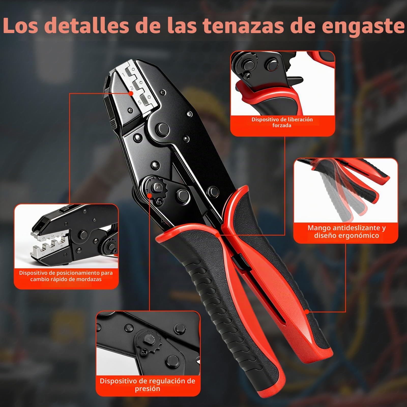 Crimpadora -Alicates con mordazas cambiables para engarzar para Cables Eléctricos, engaste con mordazas de liberación rápida para terminales de cable