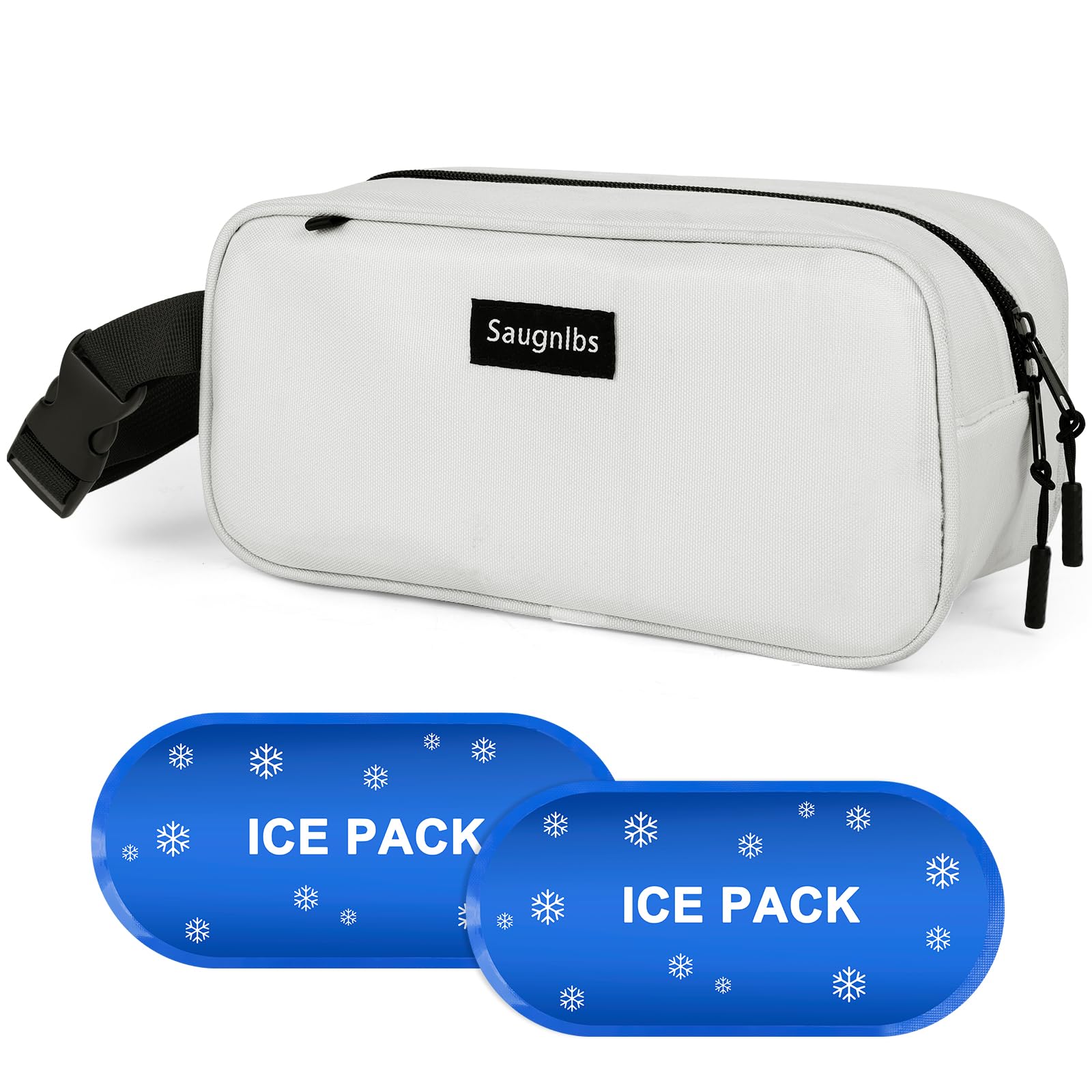 Saugnlbs Small Cool Bag,Mini Cool Bag with Ice Packs,Small Insulated Lunch Bag with Handle Buckle,Freezable Lunch Bag for Travel/Work/School/Outdoors, 10“ x 4.5”x 5”,Beige