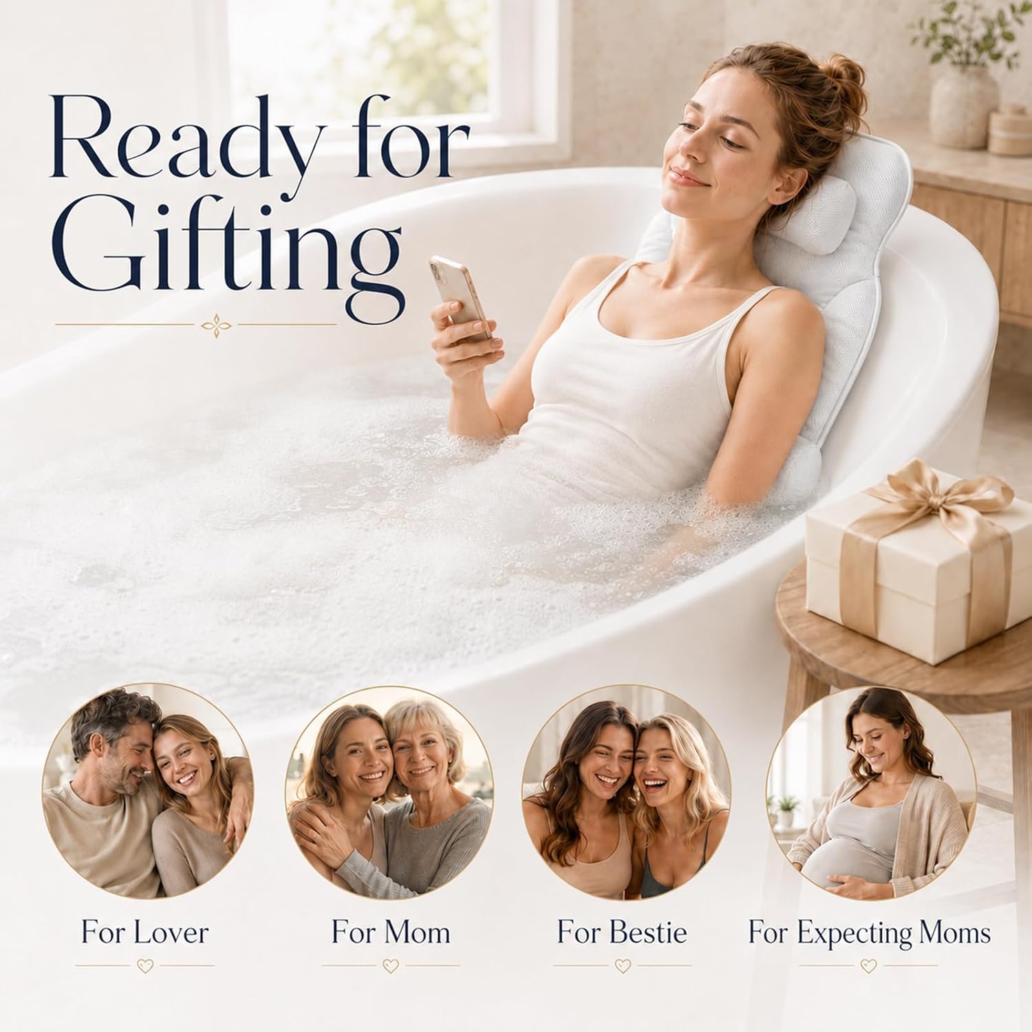 Extra Long Full Body Bathtub Pillow, Adjustable Lumbar Support, Fast Dry