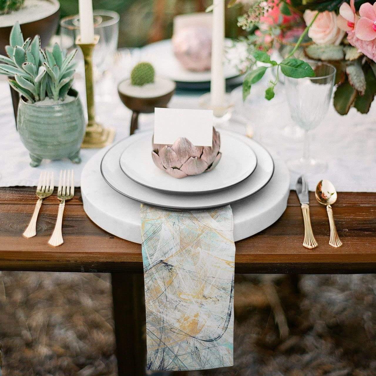 Art Line Retro Shabby Table Napkin Cloth Set Wedding Party Restaurant Supplies Christmas Napkins(8pcs)