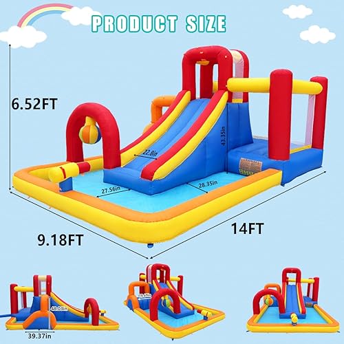 Miniatura 6 de Carrera de obstáculos inflable con tobogán húmedo o seco, piscina de pelotas, pared de escalada, pelota de boxeo, escalada y tobogán pequeño, patio