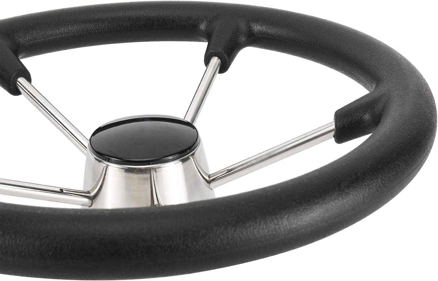 NovelBee 13-1/2 Inch Stainless Steel 5 Spoke Boat Marine Destroyer Steering Wheel with Black PU Foam
