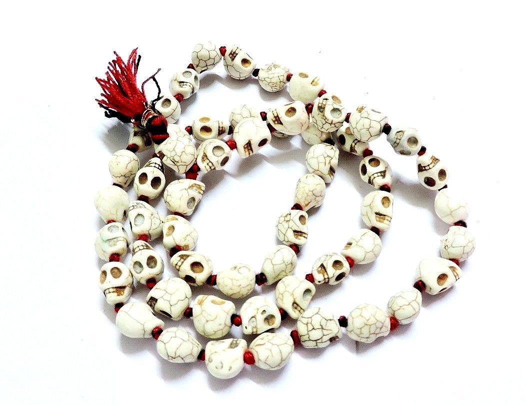 ROTZ Mund Maala for Kali Maa, Original Mund Maala Kapal for Shiv Upasna, Gemstones Stone Carved Beads Indian Goddess Kali Maala, Mahakal Tantra Jaap - 6mm,108+1 Beads White, 1 Piece-image-27