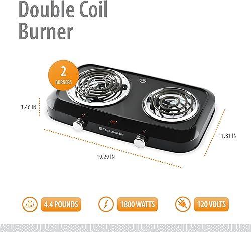 Miniatura 2 de Toastmaster Quemador de doble bobina, quemadores dobles para encimera con protector de goteo para una cocción versátil, con control de calor