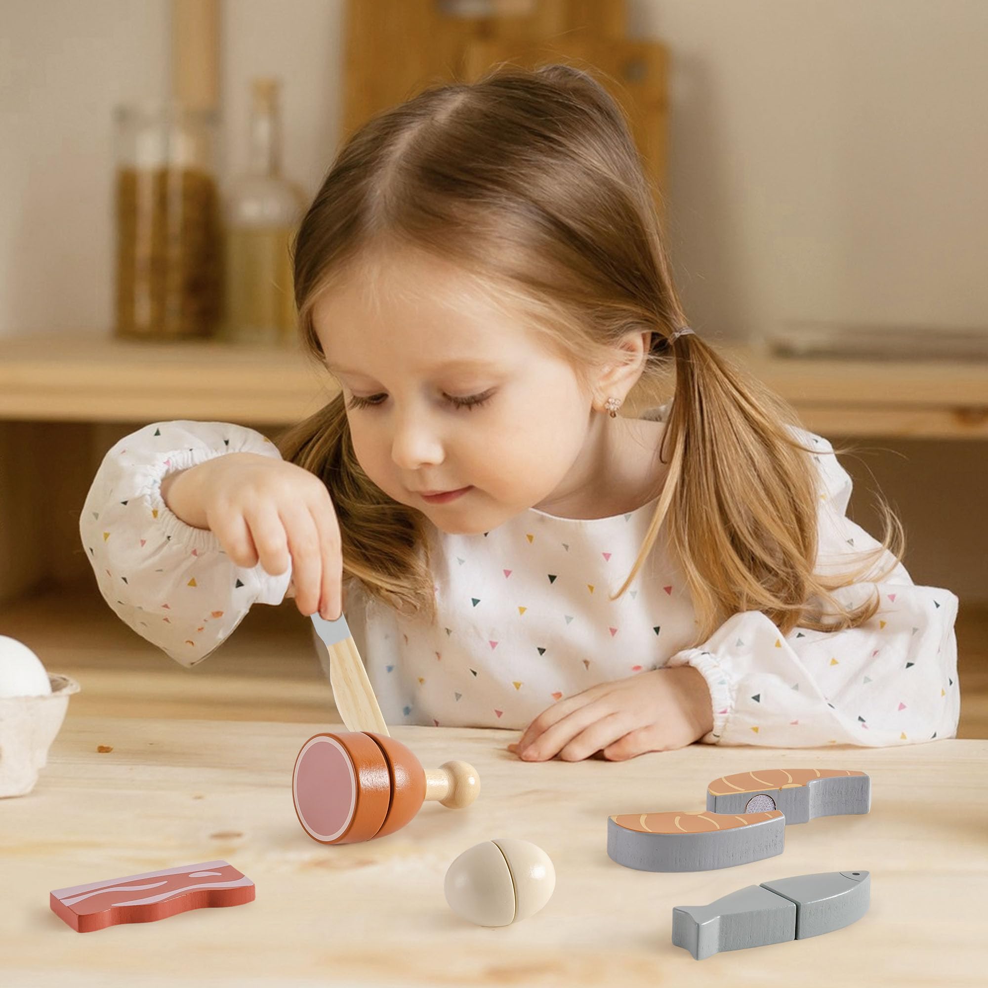 ROBOTIME Montessori - set di taglio in legno per bambini, accessori in legno per giardino e cucina