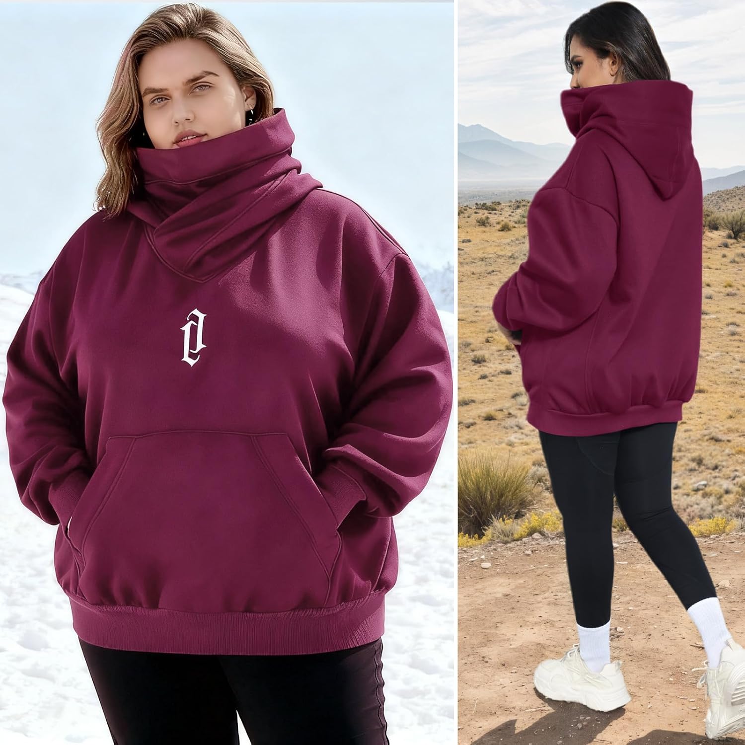 Womens Fleece Hoodie with Scarf Soft Cotton Oversized Pullover Casual Hooded Sweatshirts Fall Winter Clothes - Image 5