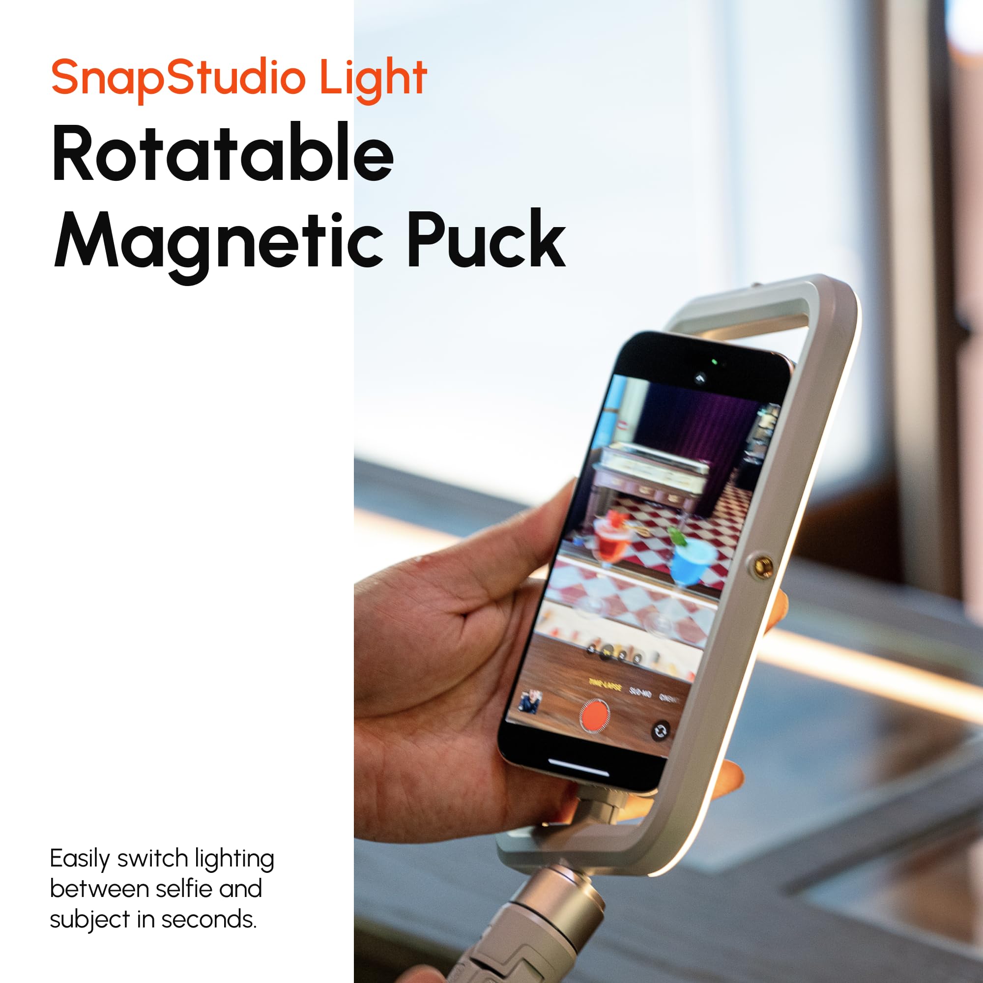 ShiftCam SnapStudio Light - Anillo de luz LED magnético con brillo ajustable, temperatura ajustable, carga USB-C, compatibilidad MagSafe, ideal para vlogging y fotografía móvil (medianoche)