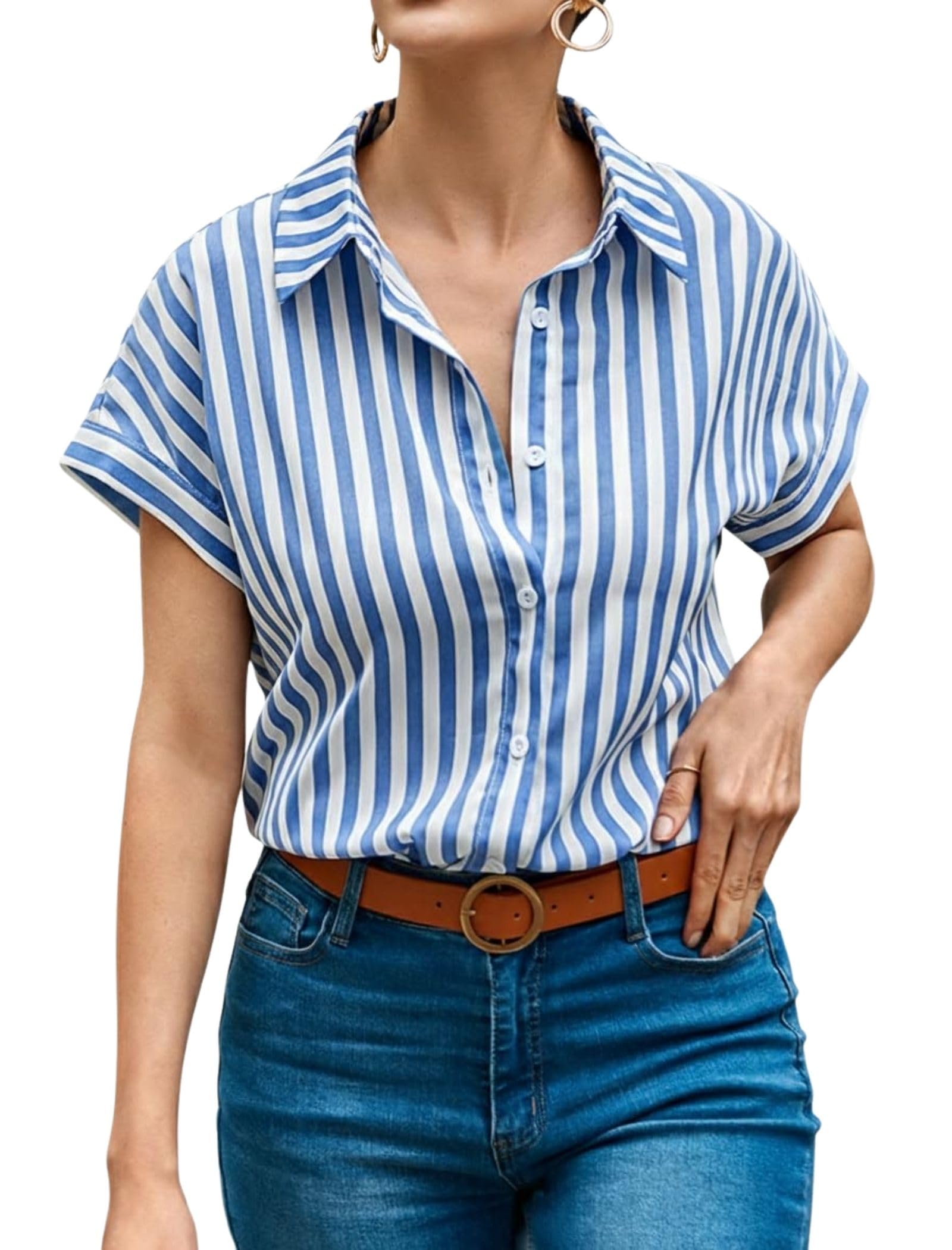 classy fashion Striped Short Sleeve Casual Shirt for Women-picture-14