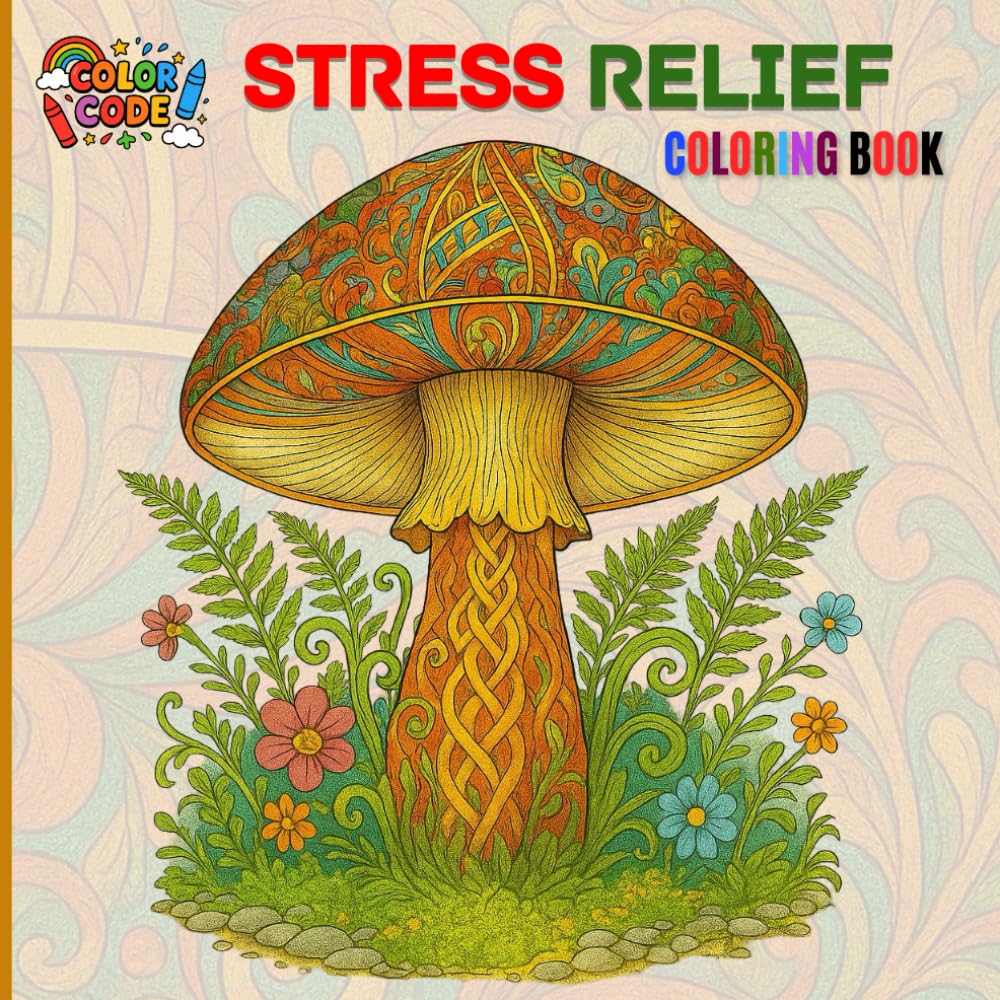 Stress Relief : Coloring Book for Adult with Flowers, Plants, Patterns, Mushroom, Sea Creatures And Many More For Relaxation