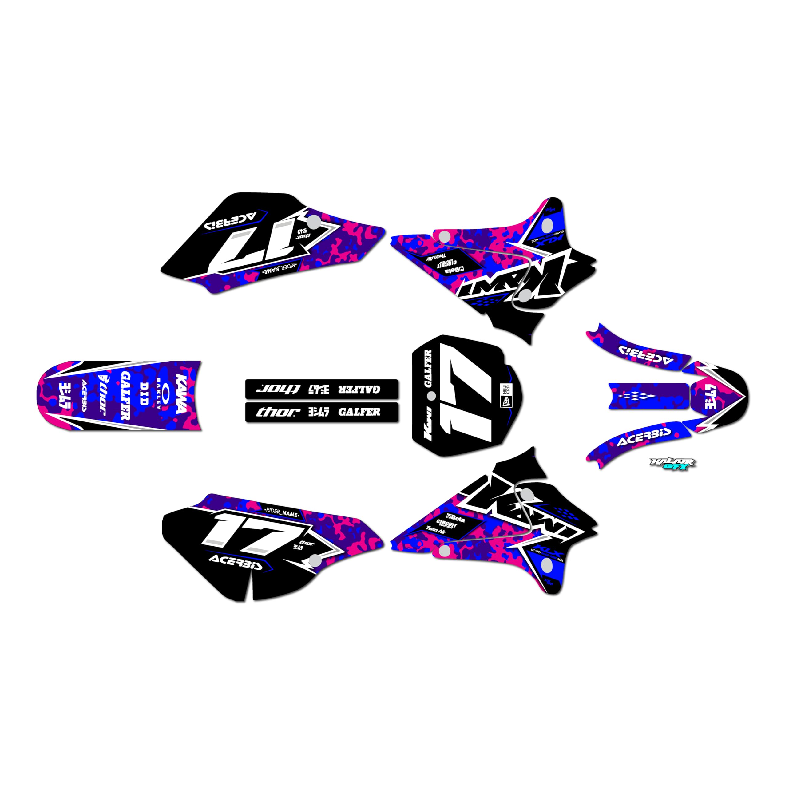 Kalair GFX Graphics Kit for Kawasaki KLX 125 (2003-2007) Warfare Series Pink 09 Mil - Dirt bike Custom Racing Graphics Decals Stickers Kit, no-plastics