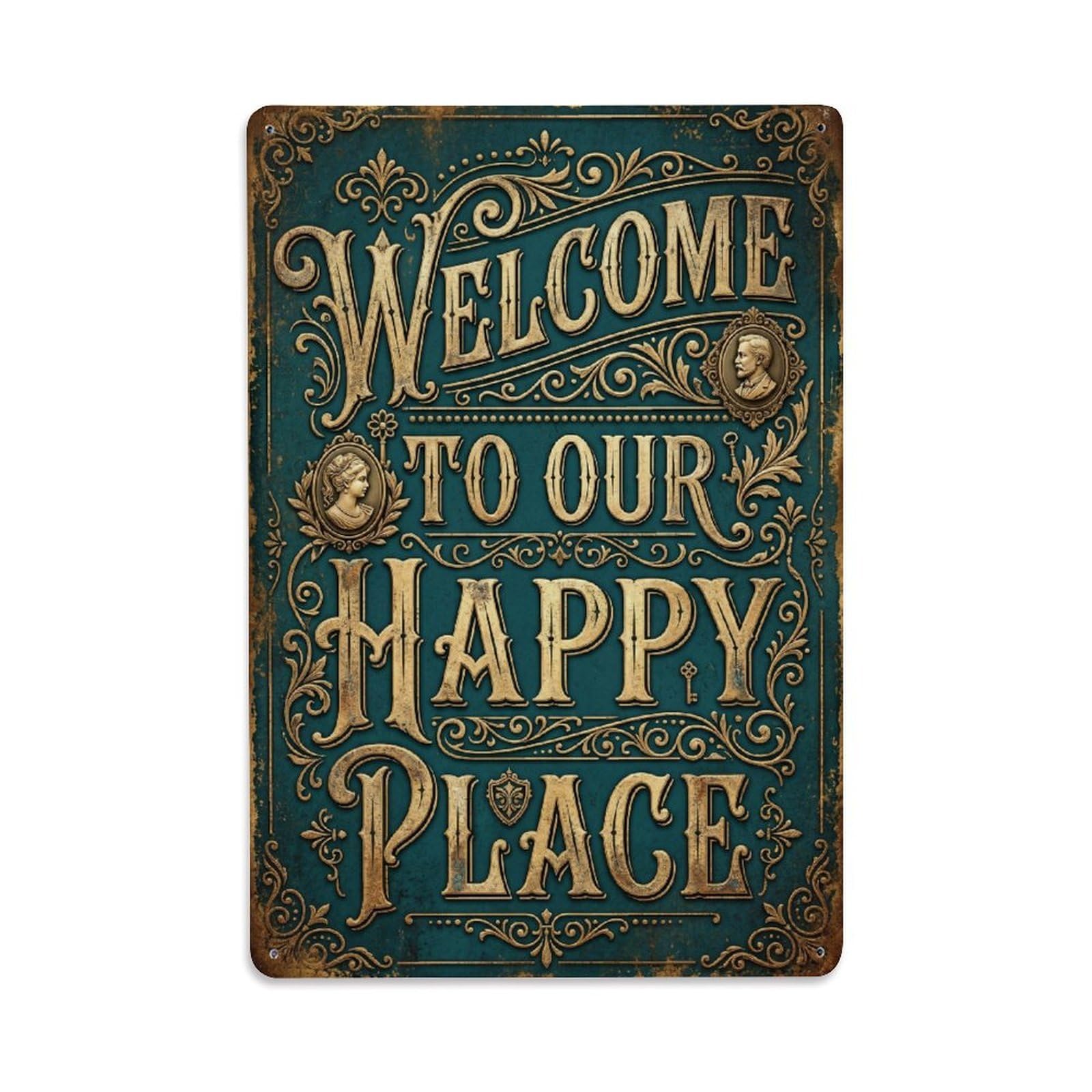 Welcome To Our Happy Place Victorian Parlor 1 Vintage Metal Tin Sign Plaque Wall Decor for Cafe, Club, Garden Metal Poster 8x12Inch