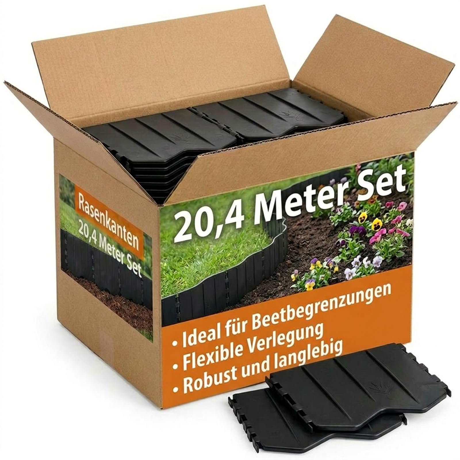Rasenkante Kunststoff 20,6 m Beetumrandung Stecksystem Flexibel Garten | BURI, 142 Elemente, Mähkante, wetterfest, frostsicher, UV-beständig, recyceltes Material, Garten, unsichtbare Beeteinfassung