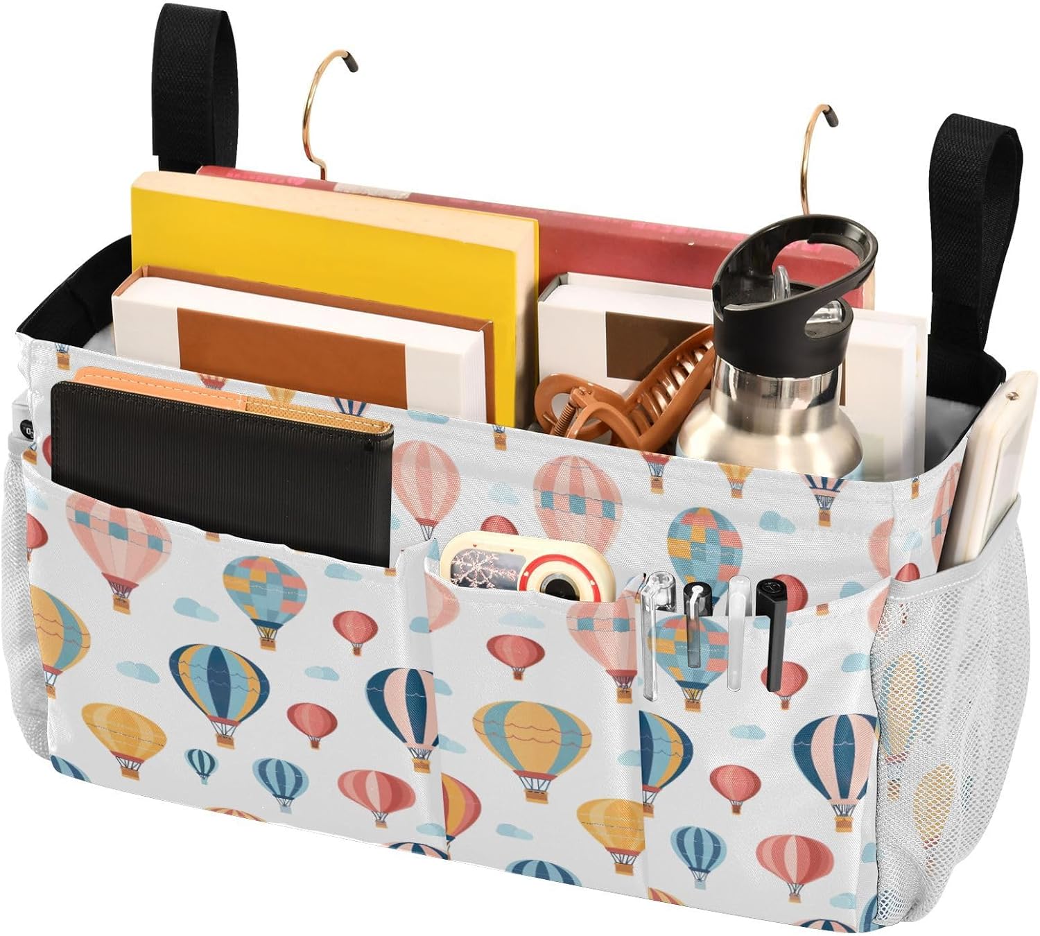 YETTASBIN Hot Air Ballon Bedside Caddy Hanging Storage Organizer Bag with 2 Straps & Hooks for Bunk Beds, College Dorm, Hospital Bed - Holder for Books, Phone, Magazine, Glasses, Keys