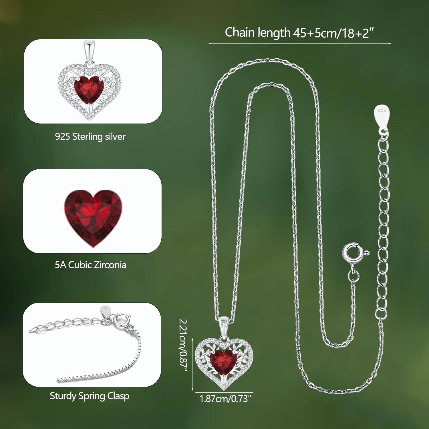 LAVUMO Collana Donna Argento Sterling 925 Ciondolo Albero Della Vita Cuore Gioielli con Pietra di Zirconia Cubica Regalo per Donne Fidanzata, Mamma, San Valentino Natale Regalo