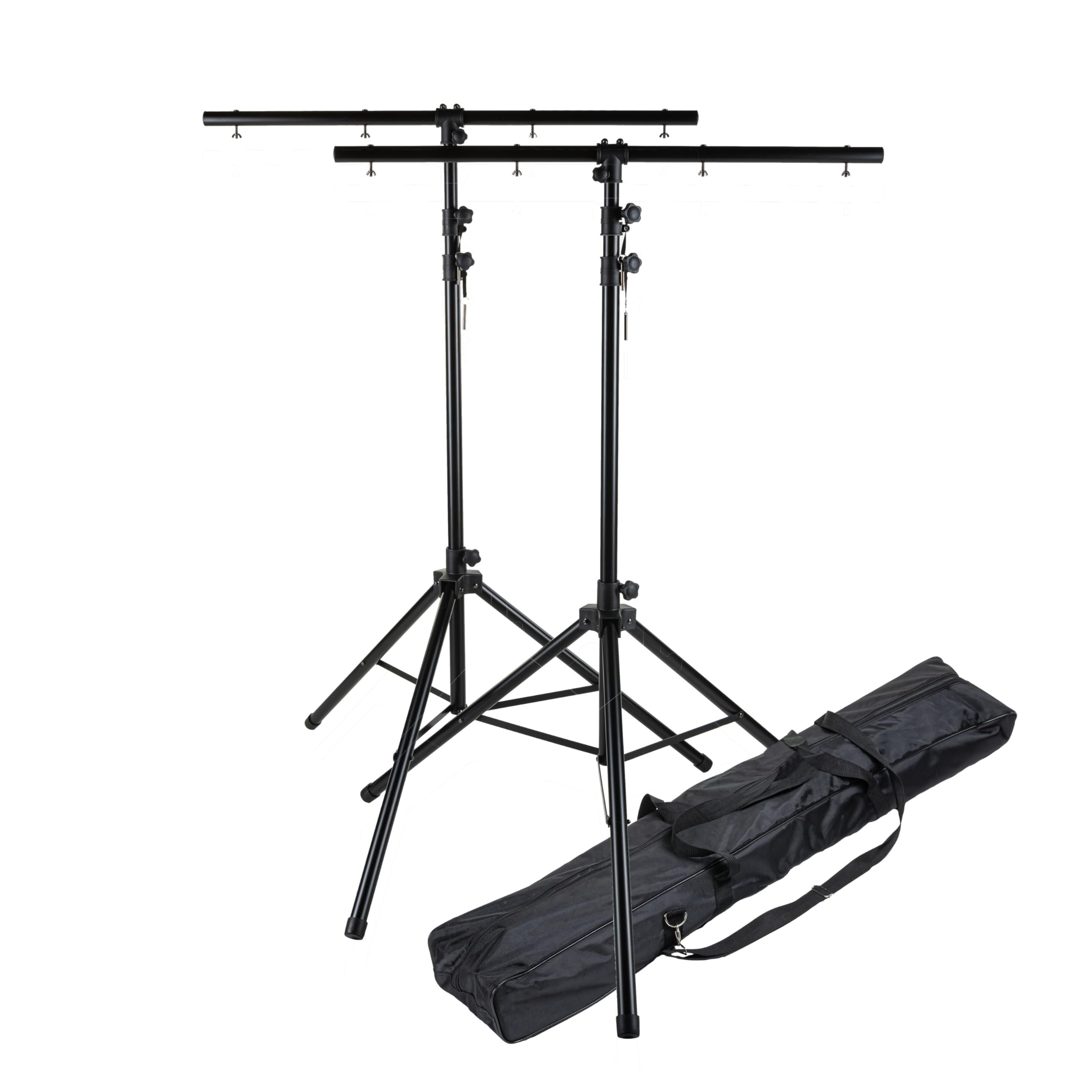 Set aus 2 höhenverstellbaren Lichtstativen, T-Bar, 1490-3390 mm, max. Belastbarkeit 50 kg, inkl. Tragetasche, ideal für Scheinwerfer und Effekte, stabile Stahlkonstruktion, transportabel