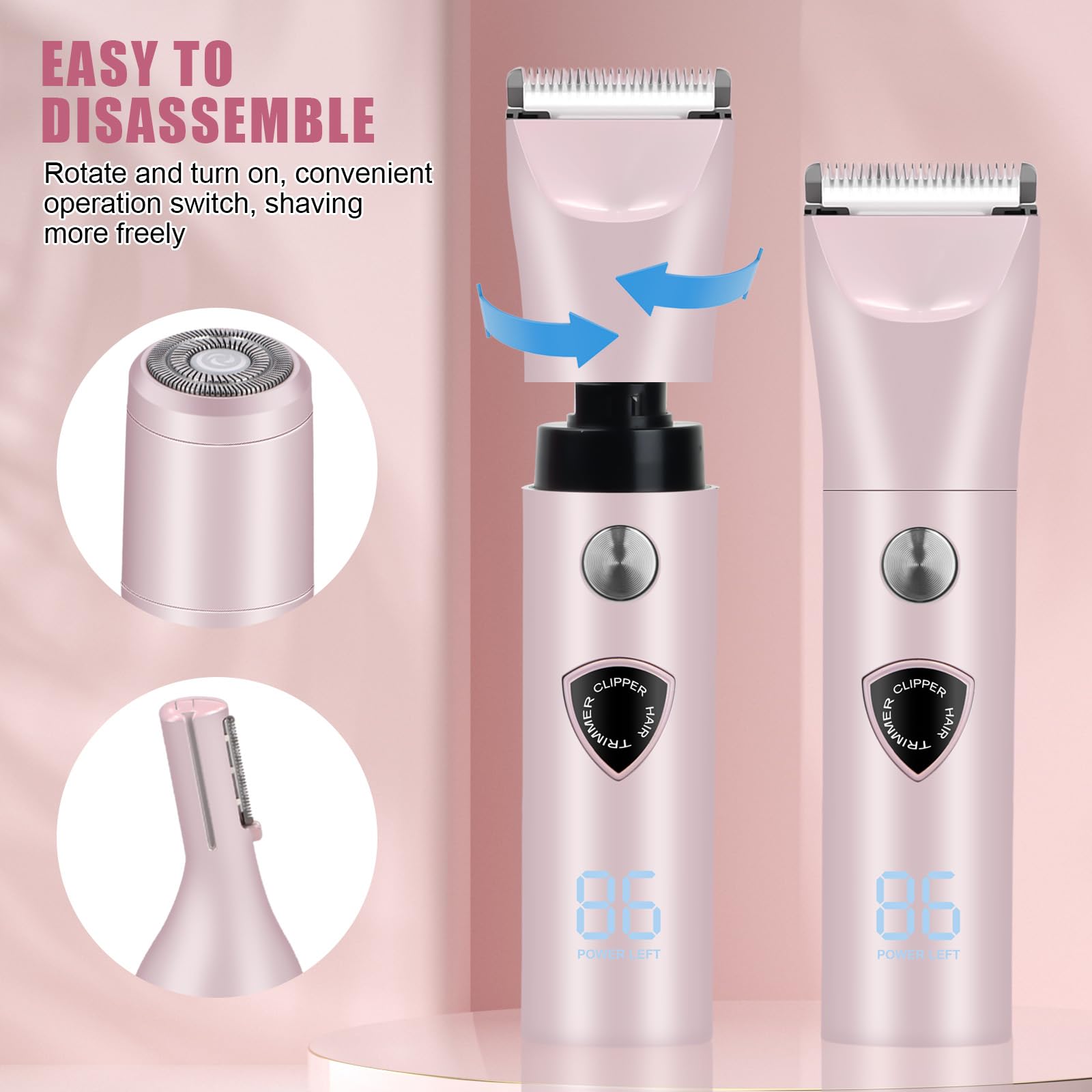 Rasoio Elettrico Donna 3 in 1, Rasoio Parti Intime con Display LED, Impermeabile Ricaricabile Epilatore Elettrico Donna, Depilazione Indolore Rasoio per Corpo Ascelle Gambe Bikini