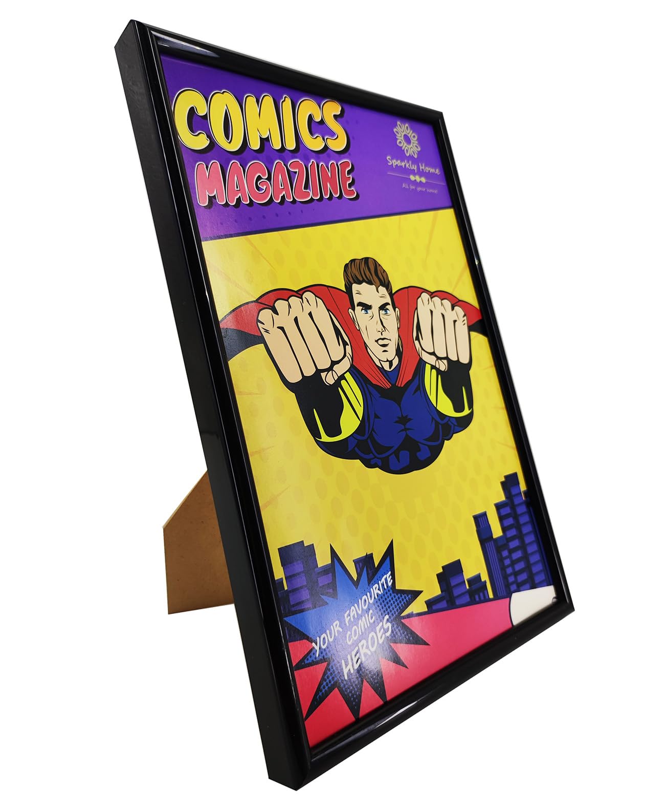 Ramka na komiks, 4 sztuki, ochrona przed promieniowaniem UV, czarne ramki do aktualnych komiksów o wymiarach do 15 x 25 cm, na ścianę lub blat