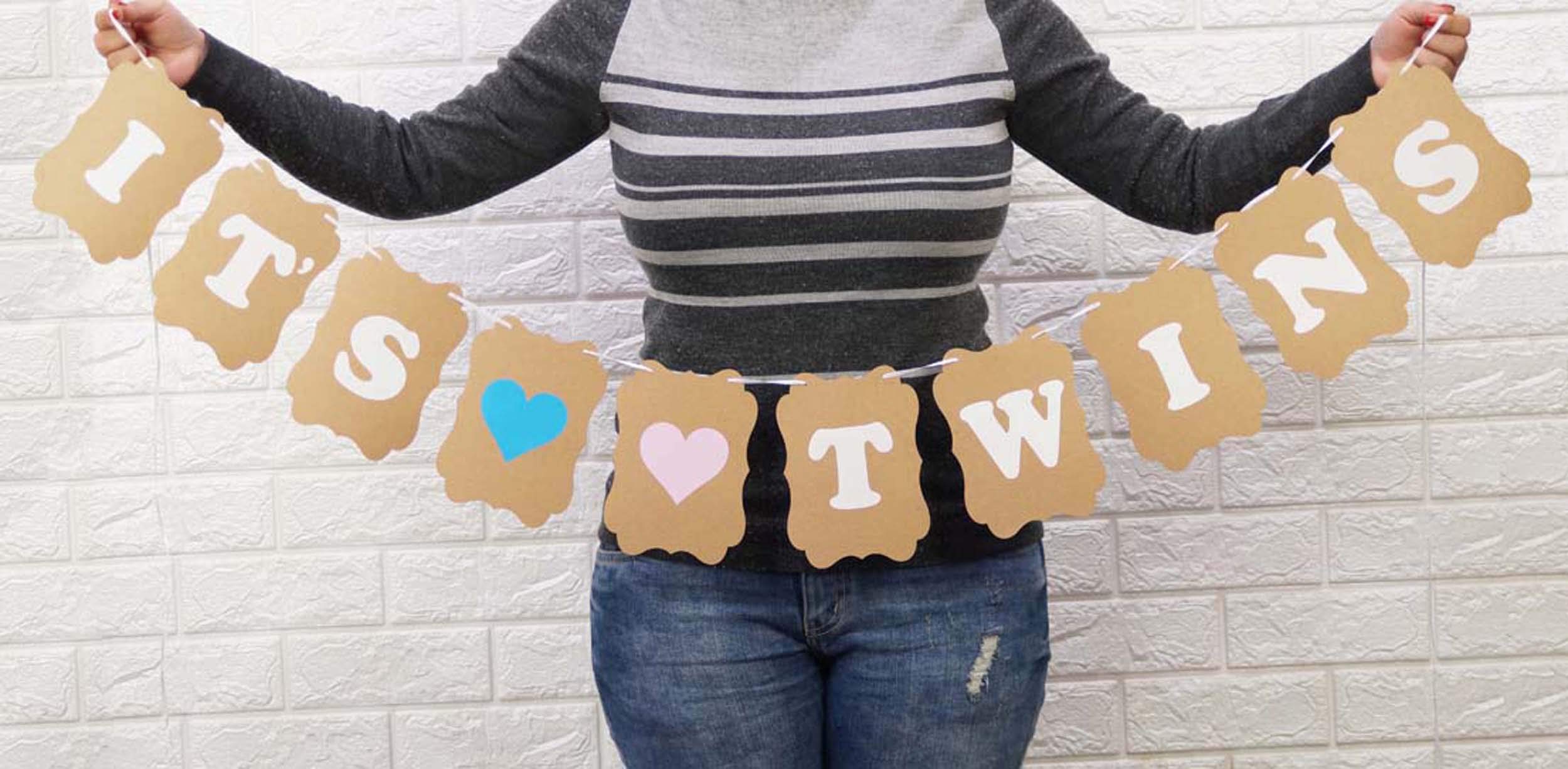 „Es Ist Zwillinge“ Wimpel-Banner – Vorgefädelt, Rustikales Design, Für Babyparty & Geschlechtsenthüllung