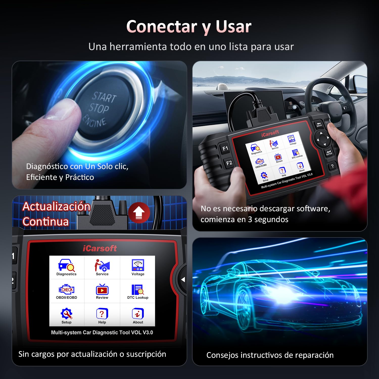 iCarsoft Vol V3.0 OBD2 Máquina Diagnosis Coche para Volvo/SAAB, Bidireccional Escáner de Todo el Sistema, 39 Funciones Reinicio, Prueba de Batería, Vin Automático, Actualizaciones de por Vida