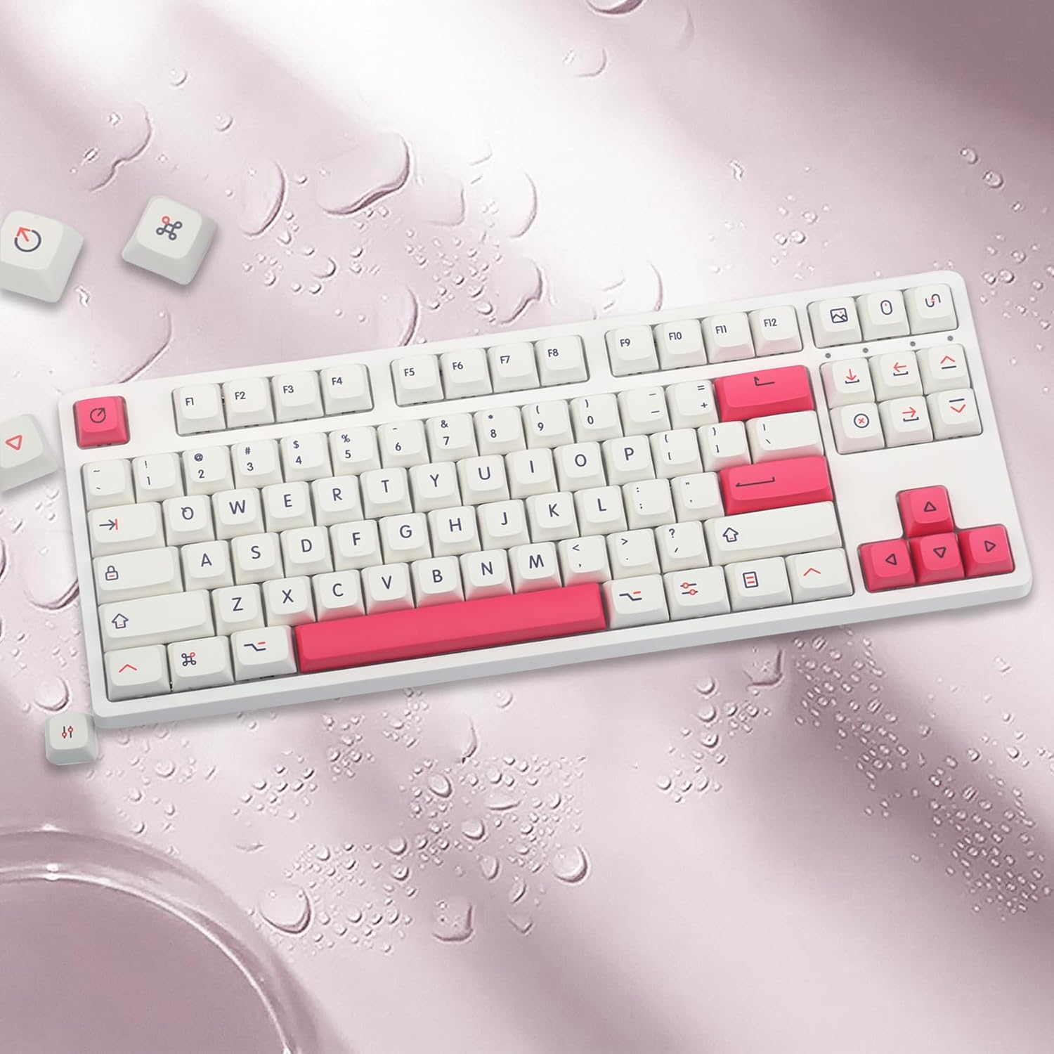 Happy Balls PBT XDA Profile Keycaps Custom Cherry MX Keyset US Layout Dye Sub Key Caps for 61 65 68 75 84 87 96 98 104 108 MX Switches Mechanical Keyboards (Pink White-English)
