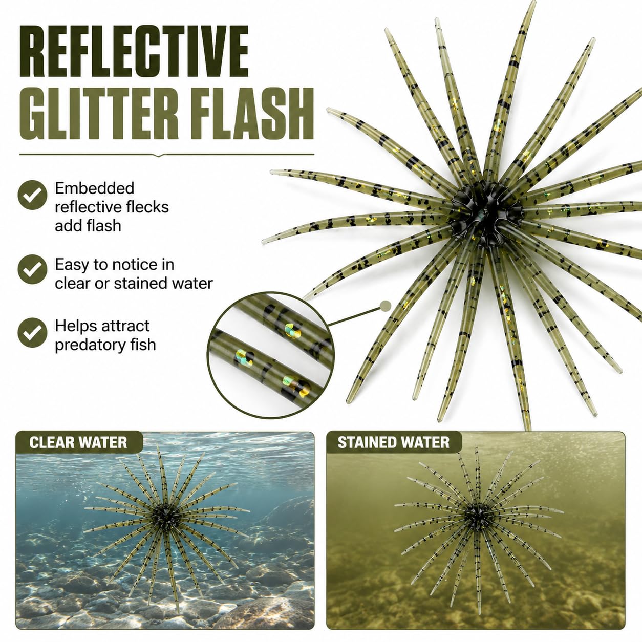 6 esche per ricci di mare, realistiche esche da pesca per spigole e pesce persico, galleggianti in TPR con stelle riflettenti, 9 colori, esche artificiali per acqua salata e d'acqua dolce