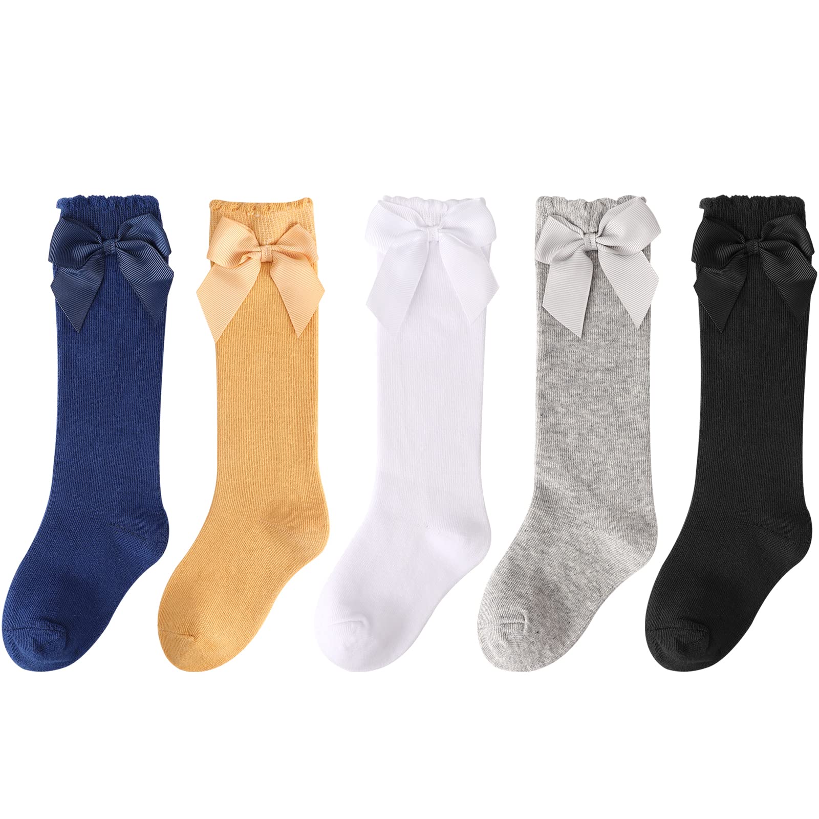 DRESHOW Calcetines hasta la Rodilla para Niña Calcetines de Vestir para Niño Pequeño Calcetines con Lazo para Bebé Calcetines Infantiles de Algodón