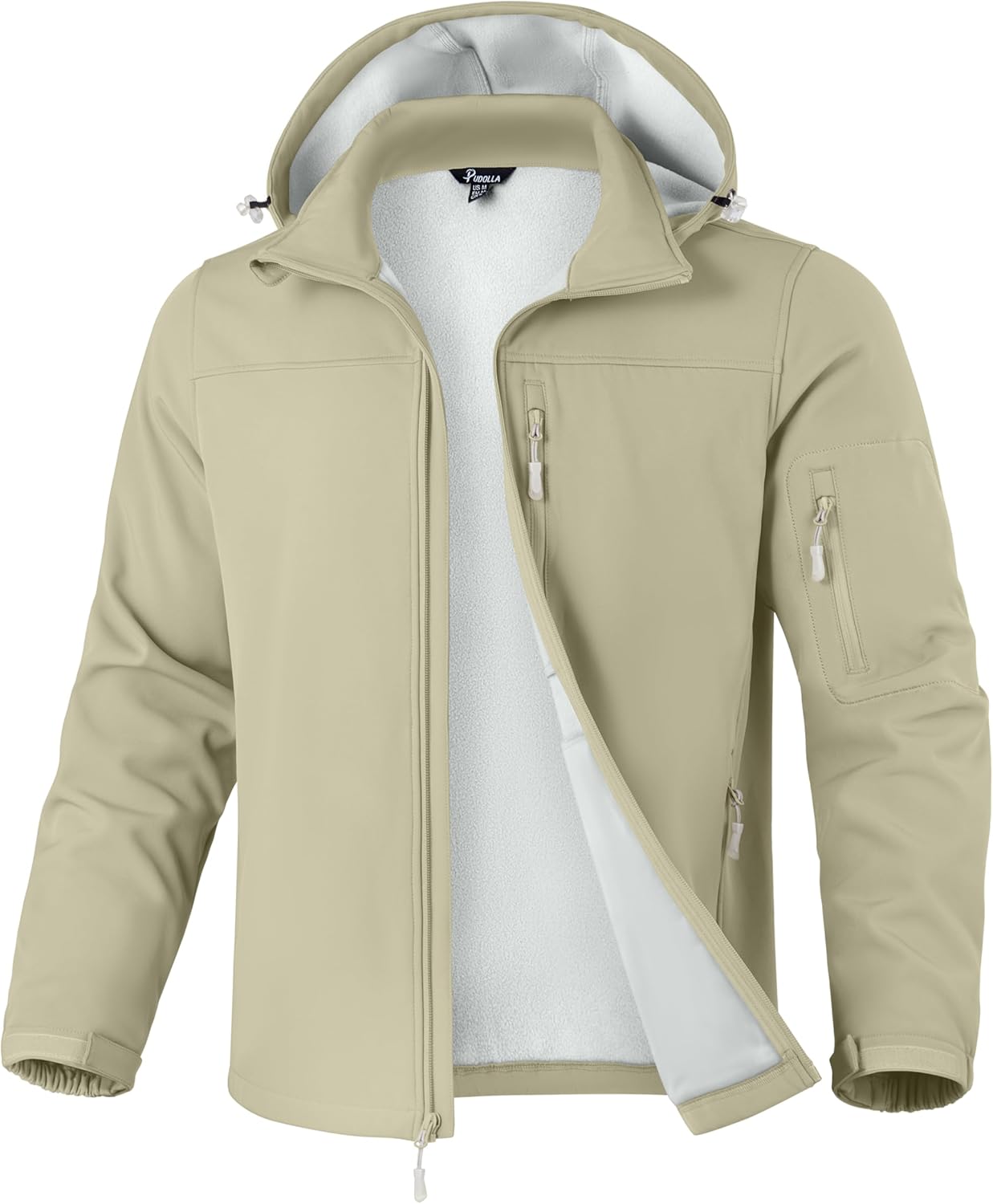 Pudolla Men’s Softshell Jacket Fleece Lined Water Resistant Hooded Winter Coats for Men Outdoor Work Hiking with Pockets