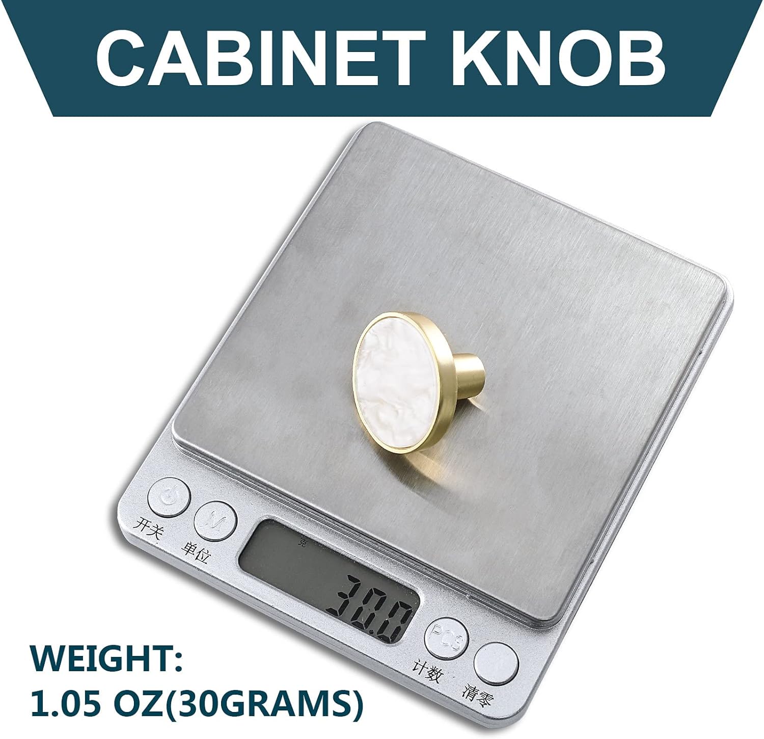 12 Pack Gold Knobs for Dresser Drawers, Brass Dresser Knobs Round Cabinet Knobs for Kitchen Cabinet Cupboard Door Decorative Furniture Hardware, 1-1/4" Diameter, White