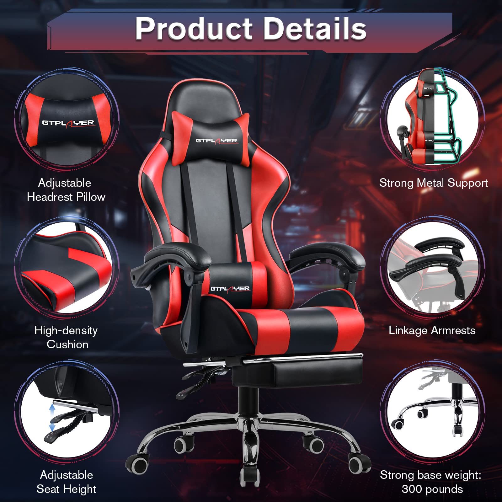 Buy GTPLAYER Gaming Chair, Computer Chair with Footrest and Lumbar