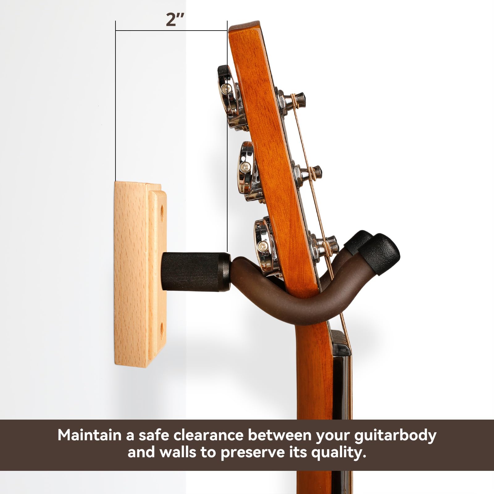 DIDA Soporte de pared para guitarra, colgador de madera maciza, colgador de pared para guitarra, accesorios de guitarra, gancho giratorio en forma de U para guitarra acústica y eléctrica (2, madera de