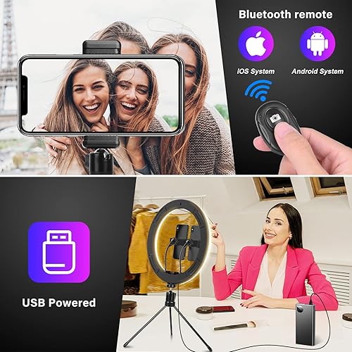 Miniatura 5 de Anillo de luz RGB de 12.3 pulgadas con trípode y soportes para teléfono, anillo de luz LED para selfie con soporte para tablet iPad, luces