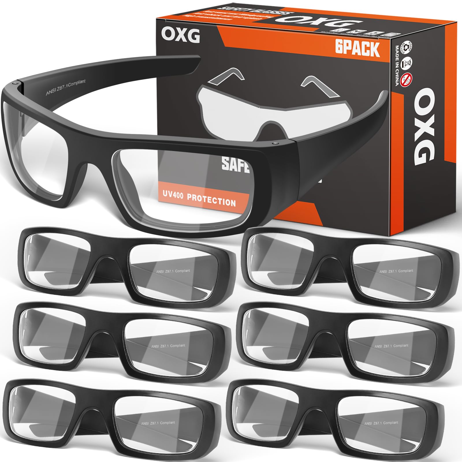 OXG Safety Glasses Protective Eyewear Men Women, ANSI Z87.1 Work Glasses Scratch Impact Resistant for Industrial Shooting