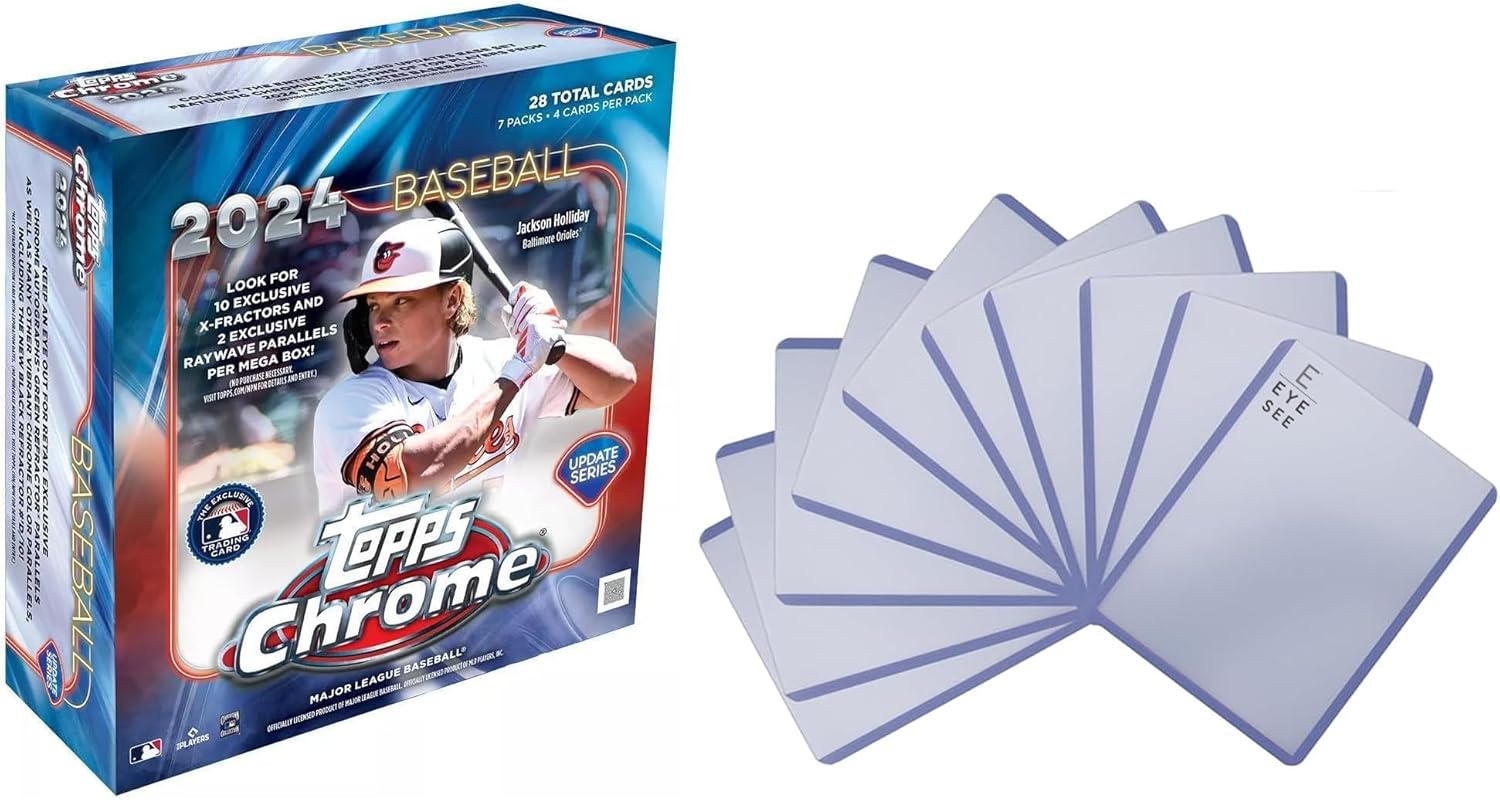 Topps 2024 Chrome Mega Box Update Series Baseball Cards & 10 Hard Sleeves - 7 Packs, 4 Cards Each (28 Cards Total)