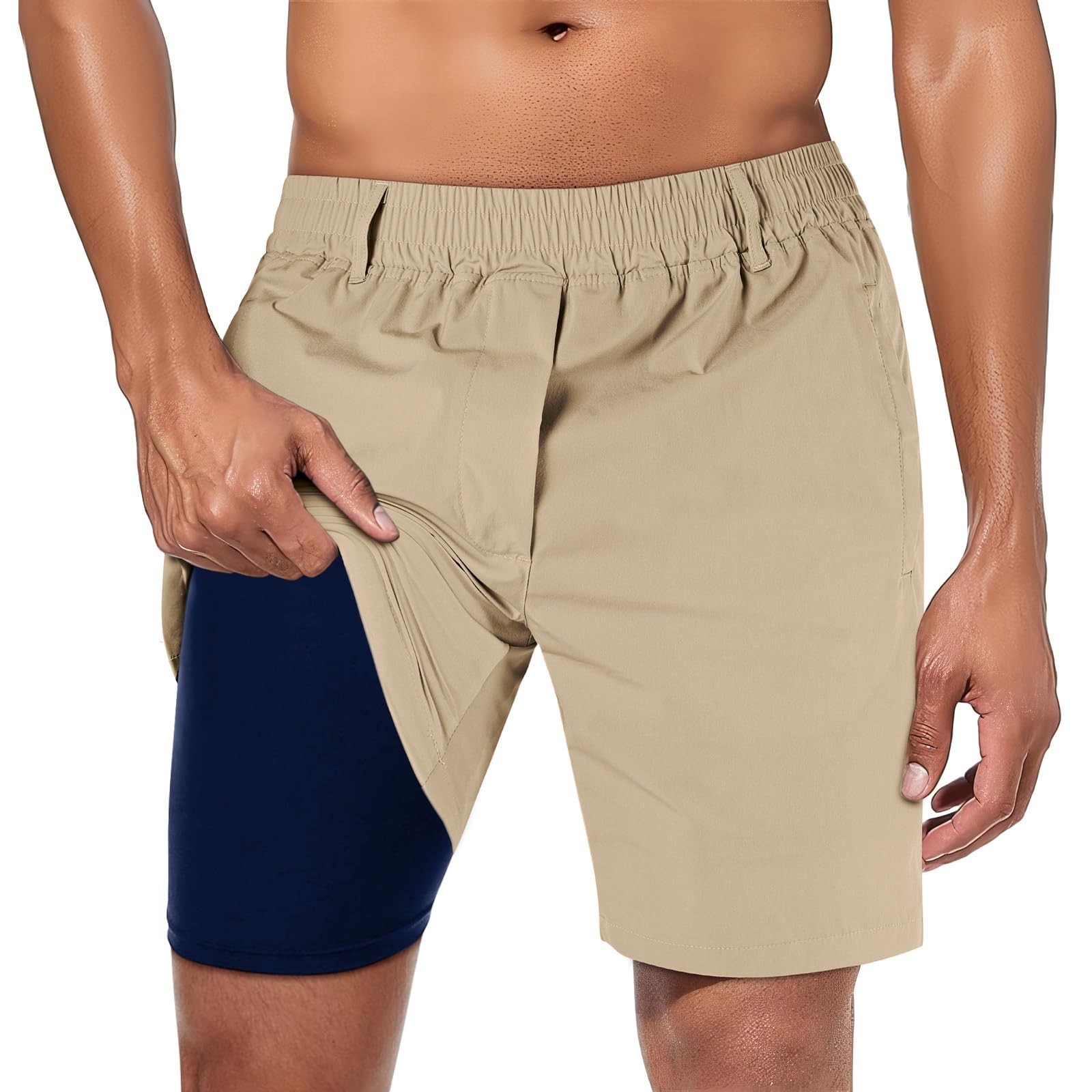 Heyfanee Mens Athletic Shorts 7 Inch with Compression Liner 2 in 1 Workout Shorts for Men with Pockets