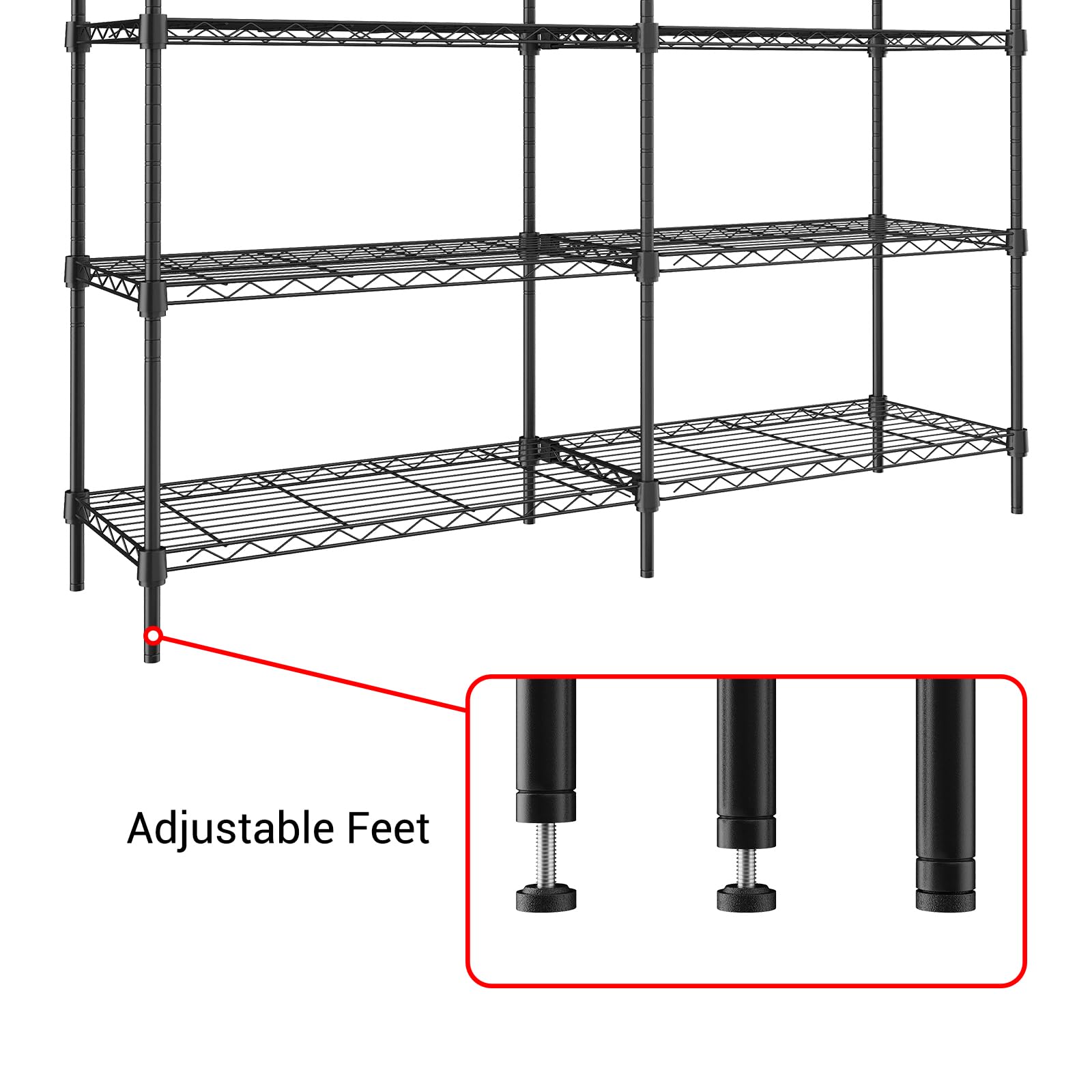 GarveeHome Drahtregal mit 5 Etagen, robust, verstellbar, Garagenregale, Lagerregal für Lagerung, Lager, Speisekammer, Keller, Speisekammer, Utility-Aufbewahrungsregale, 150 x 150 x 35 cm (B x H x T)