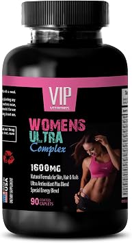 VIP VITAMINS Skin Supplement for Women - Womens Ultra Complex 1600MG, Skin, Hair, Nails, antioxidant Blend - Collagen Powder for Women, 1 Bottle 90 Caplets