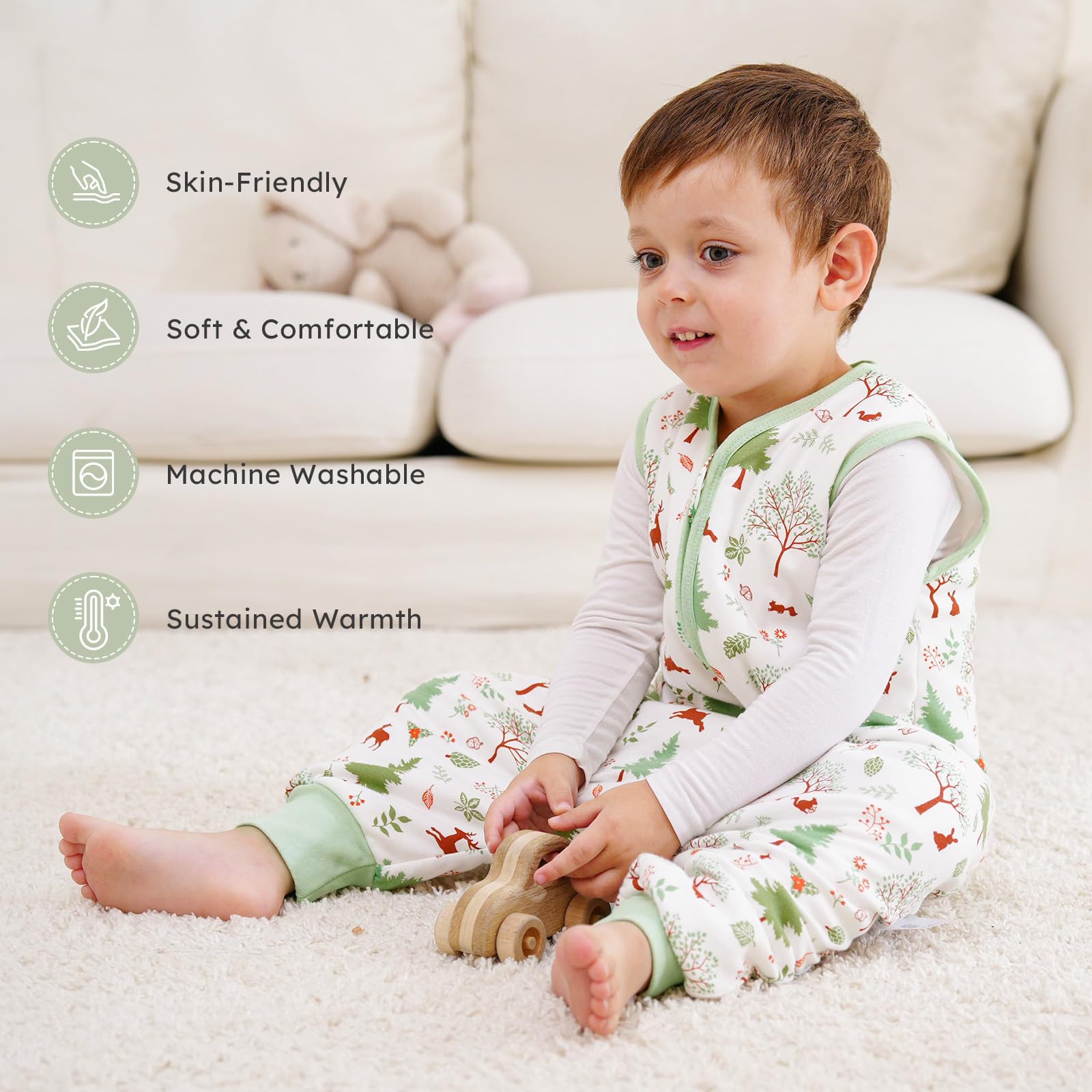 Looxii Saco de Dormir bebé con Pies 2.5 TOG Algodón Saco Dormir En otoño Todo el año para 6-18 Meses Niños Niñas 70 cm