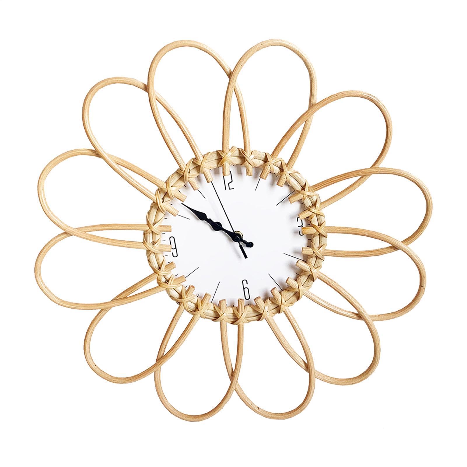 Horloge murale boho rotin 45 cm - Pendule minimaliste de salon silencieuse