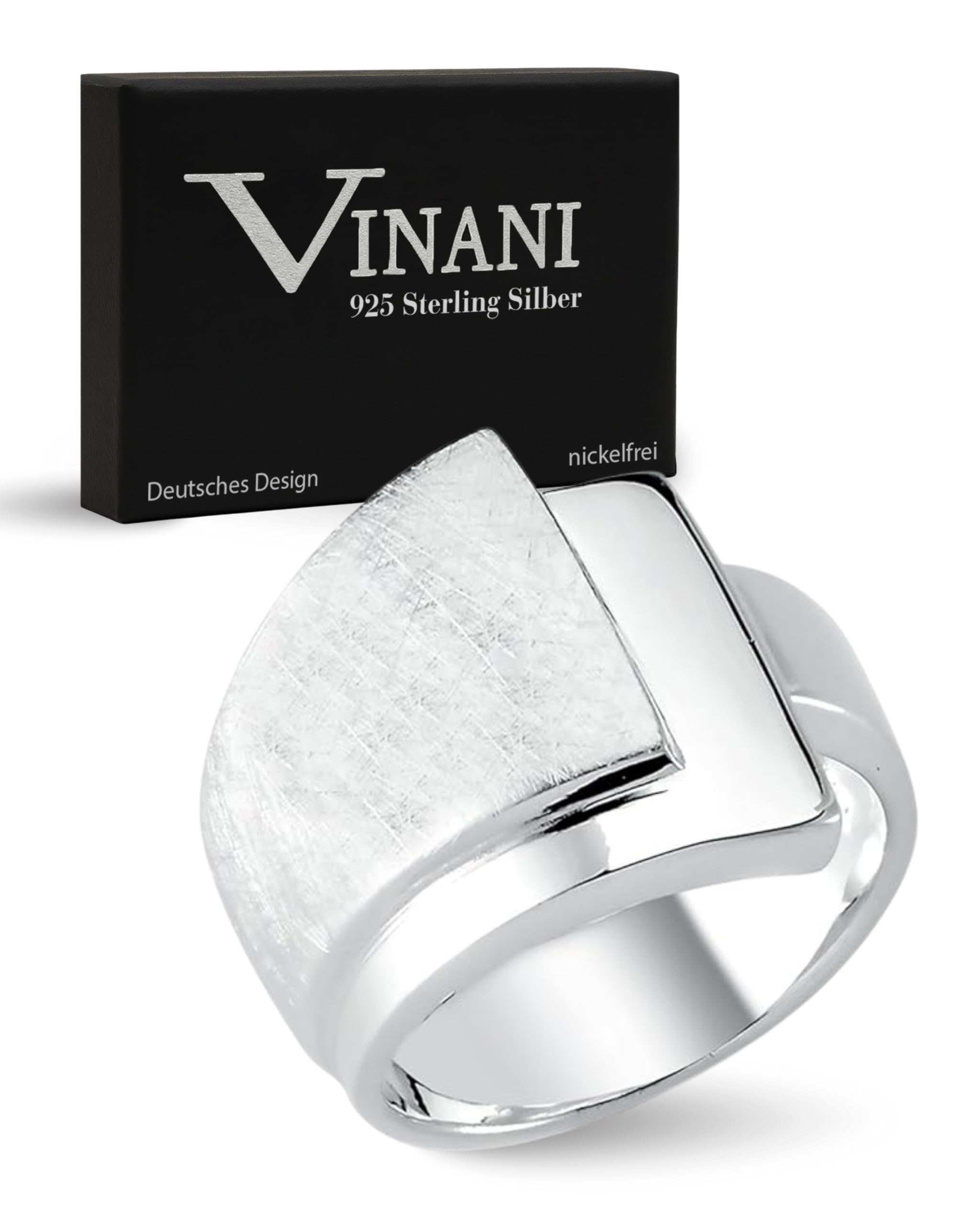 Vinani Damenring, 925 Sterling Silber – Schichten-Design mit 3 Ebenen, gebürstet und poliert, breites massives Band, handgefertigter zeitloser Schmuck für Damen