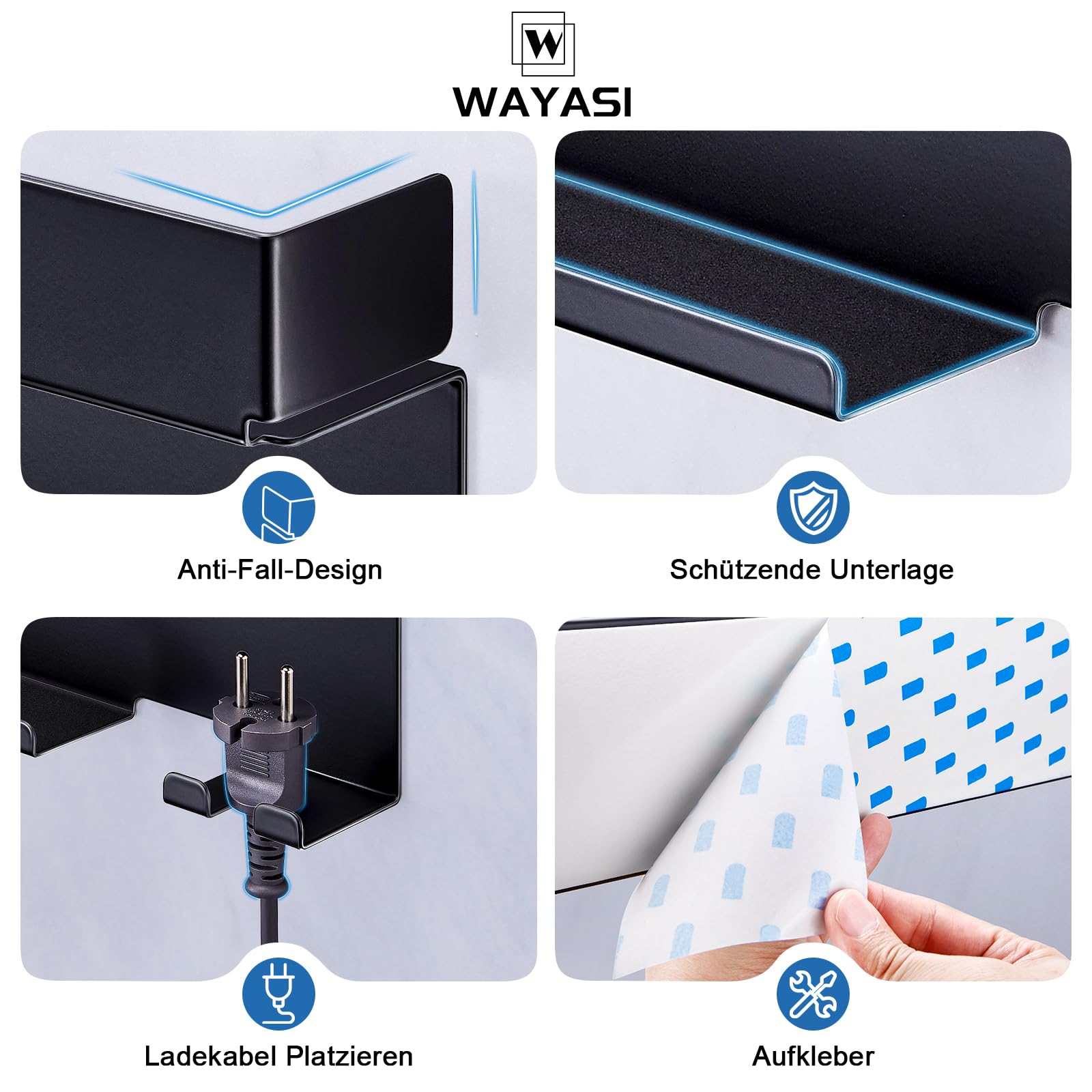 Supporto Phon Da Parete, Lo Stent Asciugacapelli È Adatto Per Gli Accessori Styler Curling Device, Supporto Autoadesivo Per Asciugacapelli, Porta Phon Bagno (Nero)