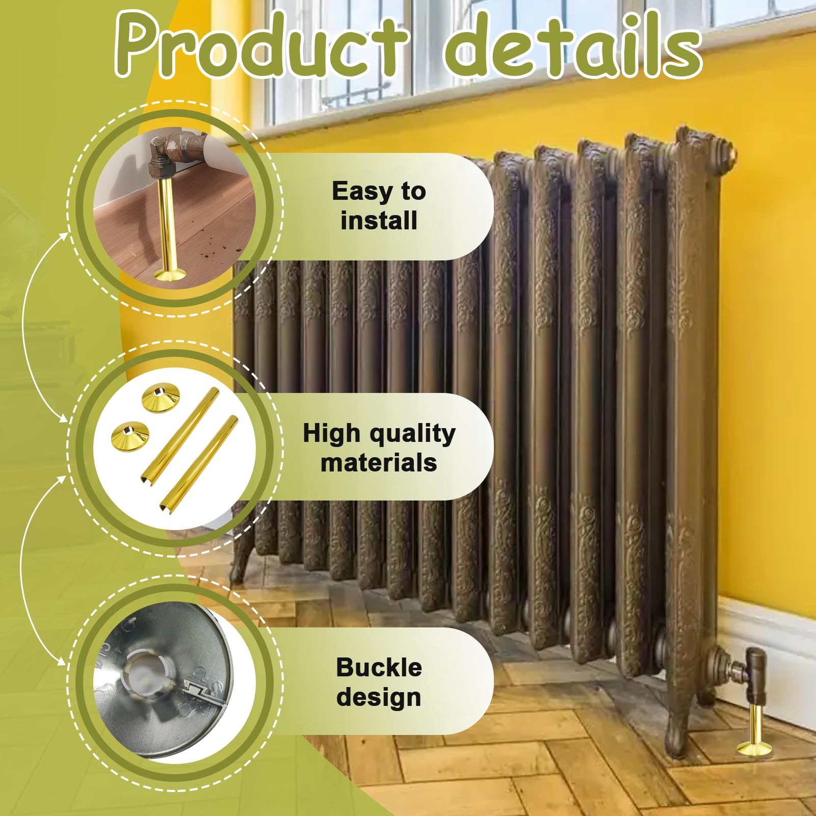 Girihe 2 Pack Radiator Pipe Cover, 15mm Pipe Cover Gold Towel Rail Radiator Pipee Covers - Image 3